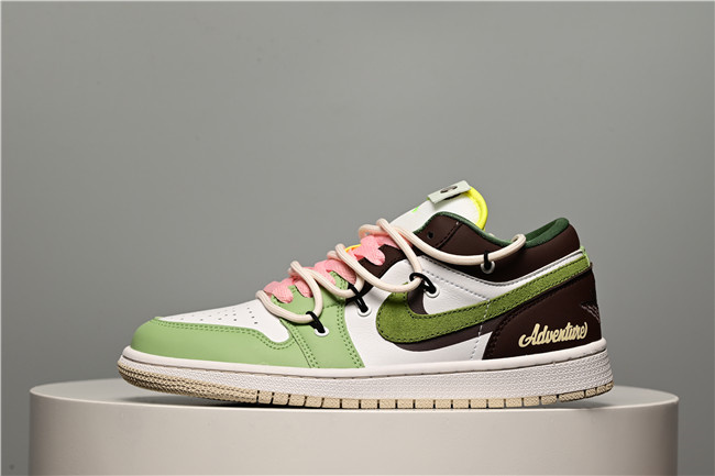 Women's Running Weapon Air Jordan 1 Low Green/White/Brown Shoes 0356 Women's Running Weapon Air Jordan 1 Low Green/White/Brown Shoes 0356
